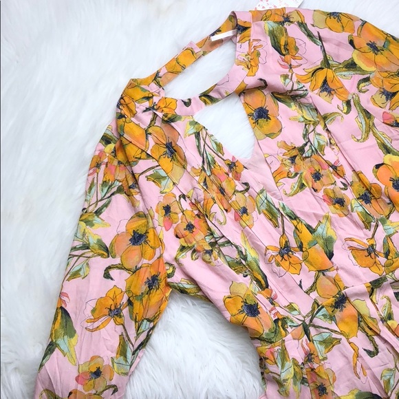 FREE PEOPLE PINK FLORAL BELL SLEEVE Tehran  DRESS - Picture 2 of 6